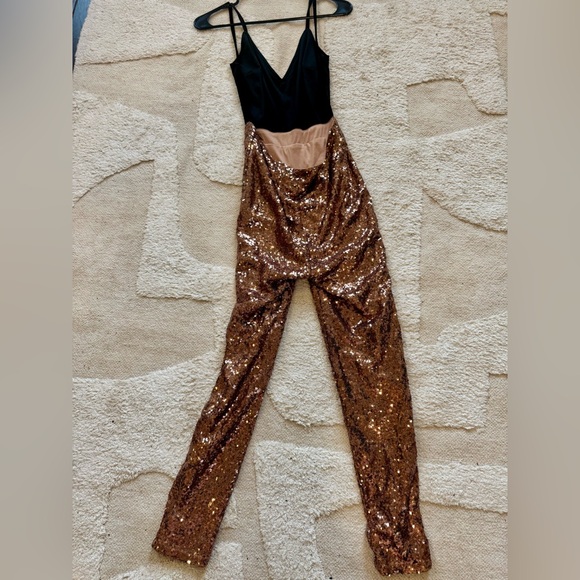 HOMAGE Black Velvet and Rose Gold Sequin Jumpsuit, Size S - Picture 2 of 8